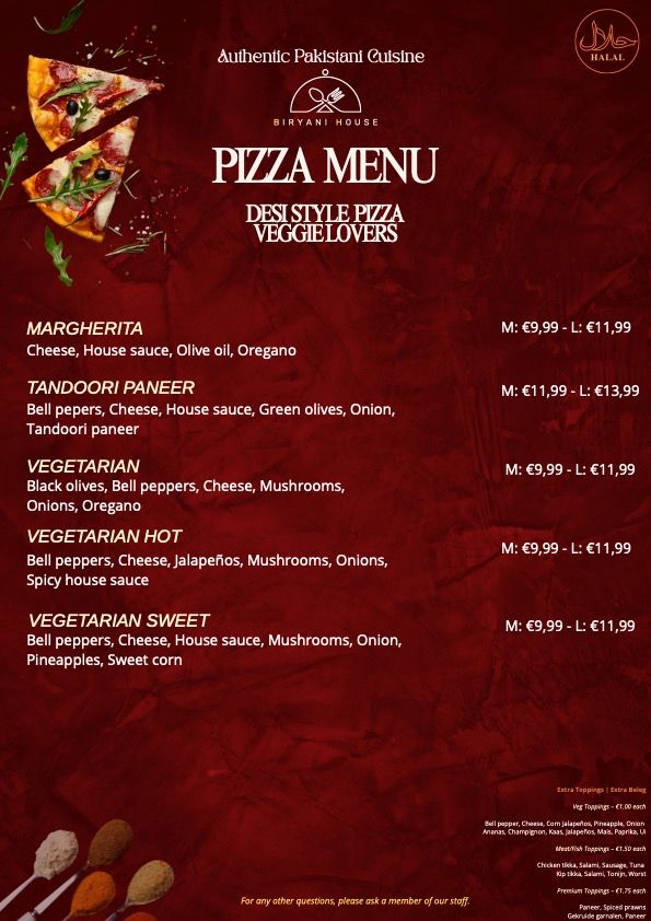 Veggie Pizza Menu